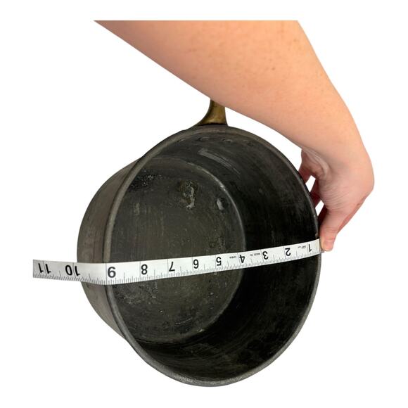 Antique/ Vintage Copper Saucepan with‎ Brass Handle Tin Lined, Hand Riveted - Picture 6 of 10